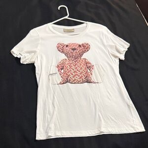 Burberry White Tee with Red Patterned Bear